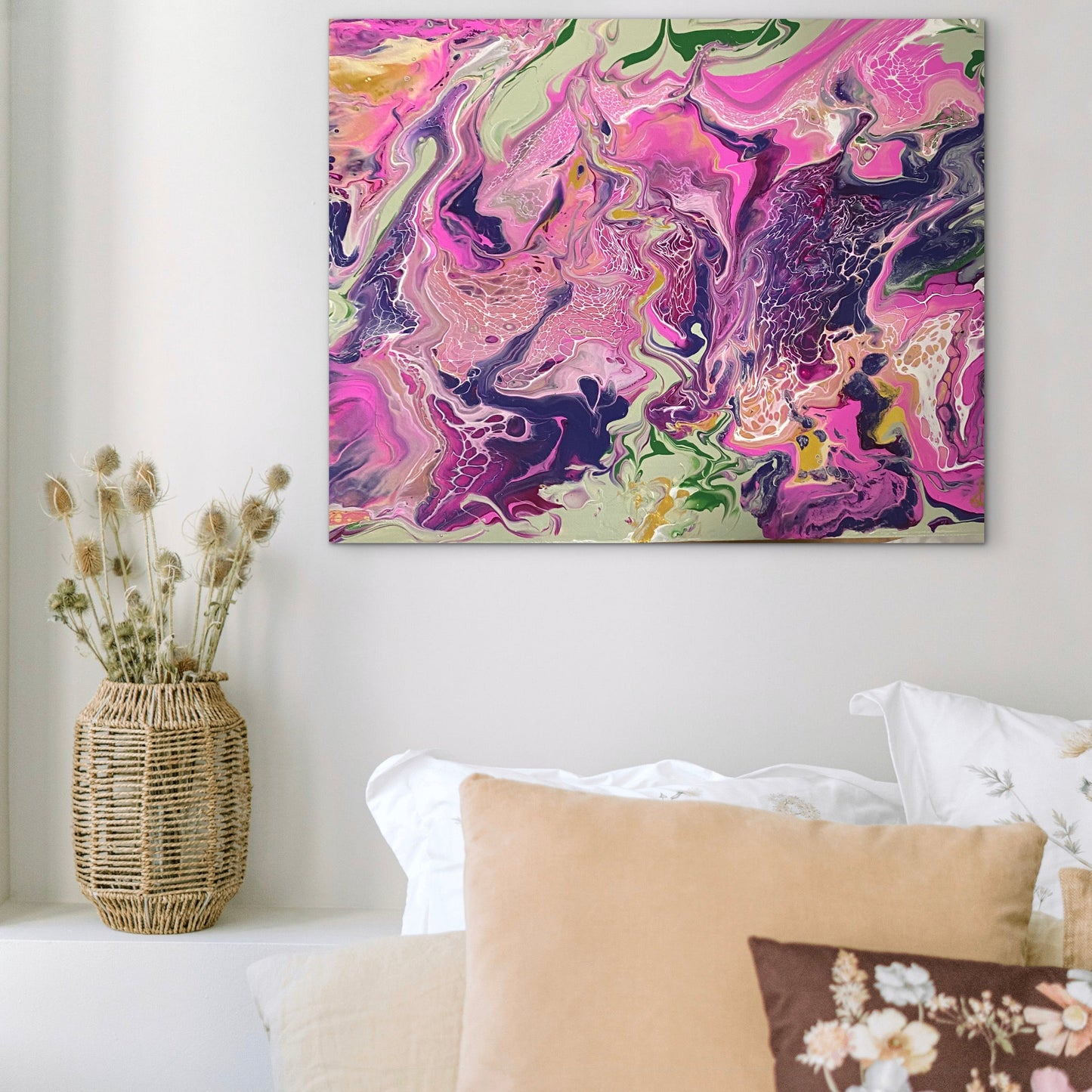 make cushions pink and green tones